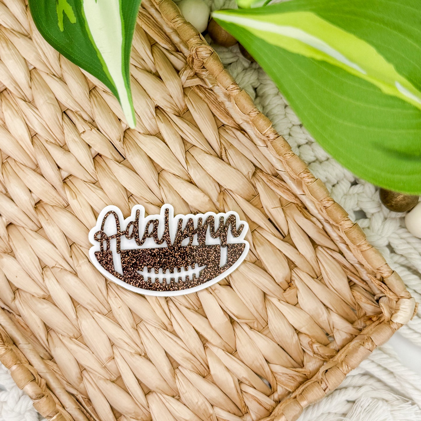 Personalized Glitter Football || Hair Clip