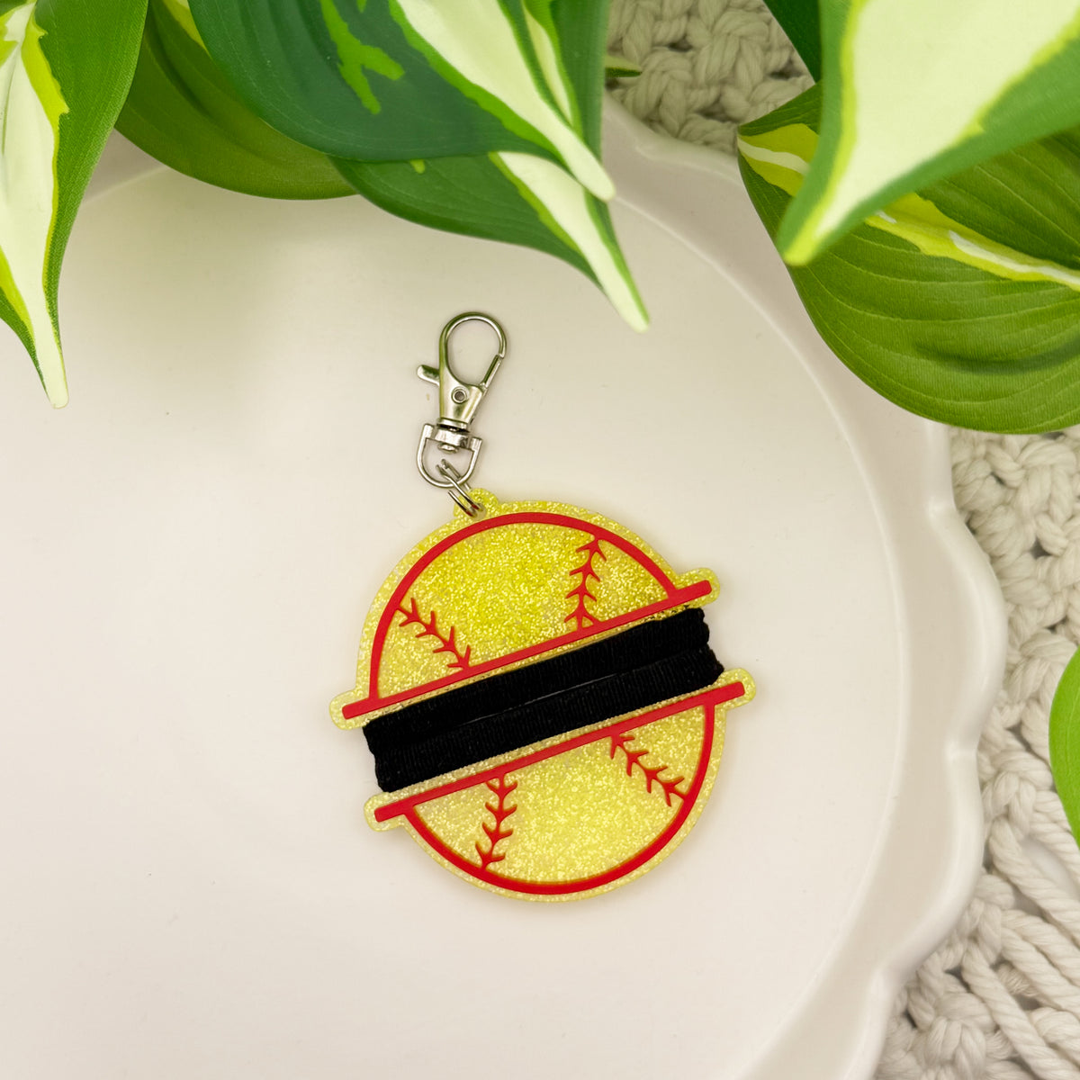 Softball Hair Tie Holder || Keychain