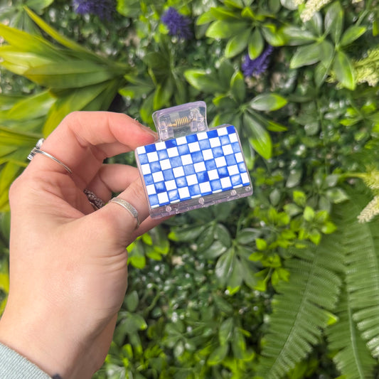 RTS Royal Watercolor Check || Mini Claw Clip