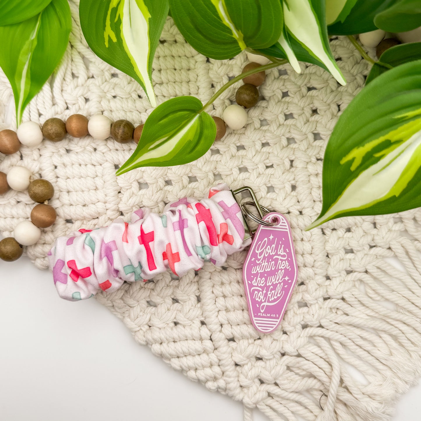 God Is Within Her She Will Not Fall || Wristlet + Keychain Duo