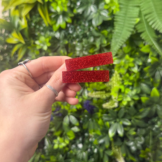 RTS Bright Red Glitter || Bar Clip Duo