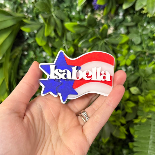Personalized Frosted Flag || Hair Clip