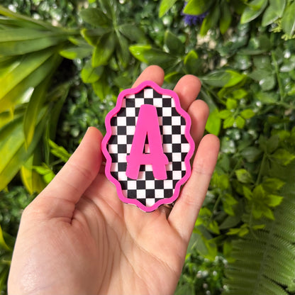Wavy Checkered Initial || Hair Clip