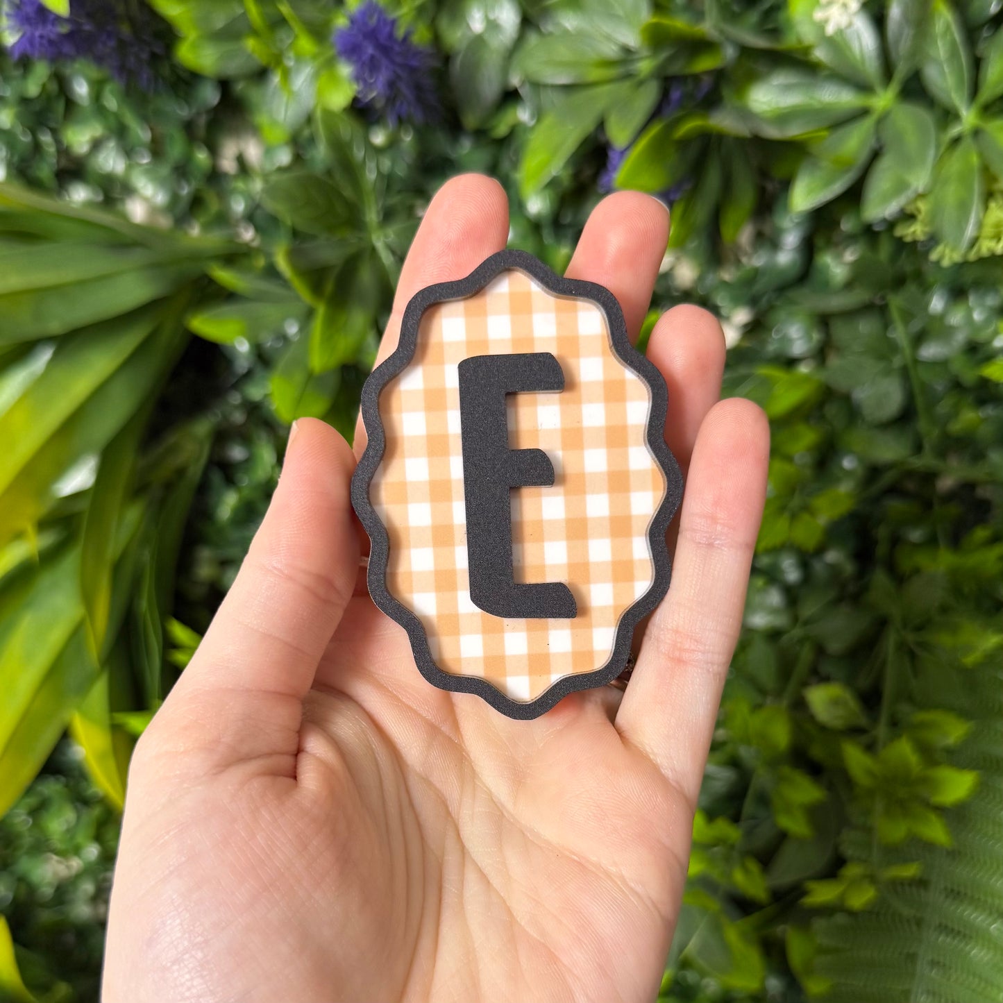 Wavy Gingham Initial || Hair Clip (ws)